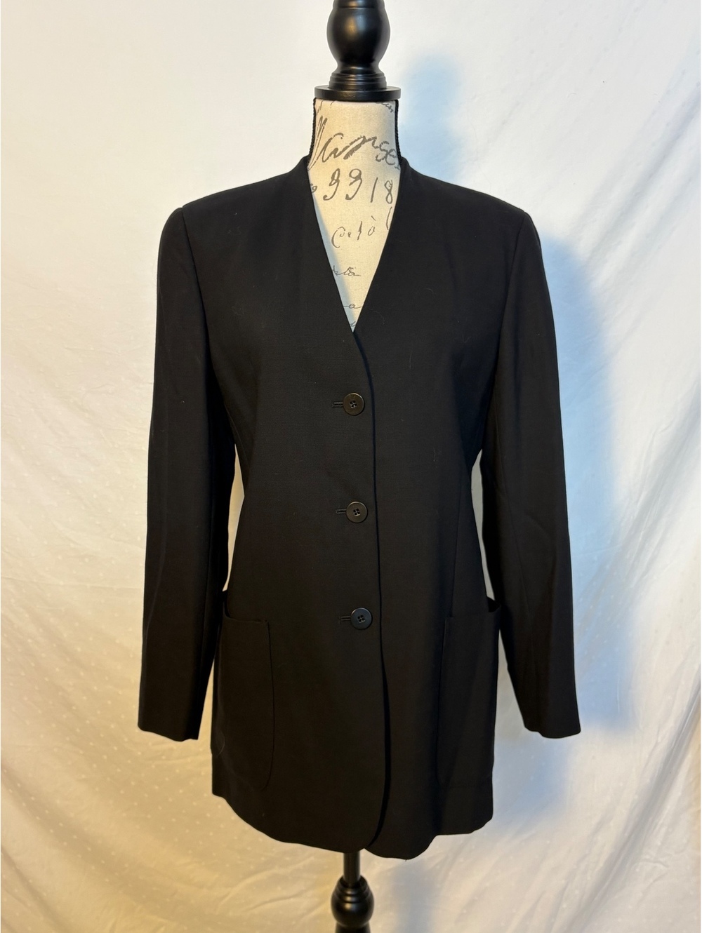 Giorgio Armani Le Collezioni Black 100% Wool Longline Blazer Jacket Size 6 Italy